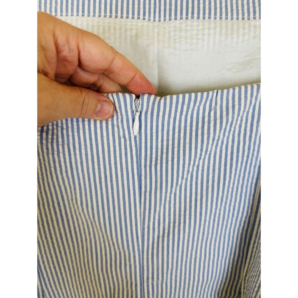 VTG Ann Taylor LOFT Blue White Striped Seersucker Sleeveless Dress Sz 12 Lined - Picture 5 of 10